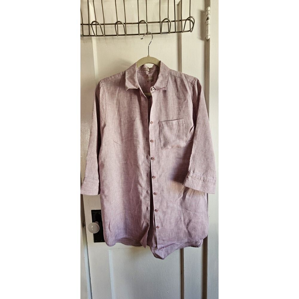 CHICO'S non iron 3/4 sleeves button up light purple shirt‎ Sz M 100% Linen